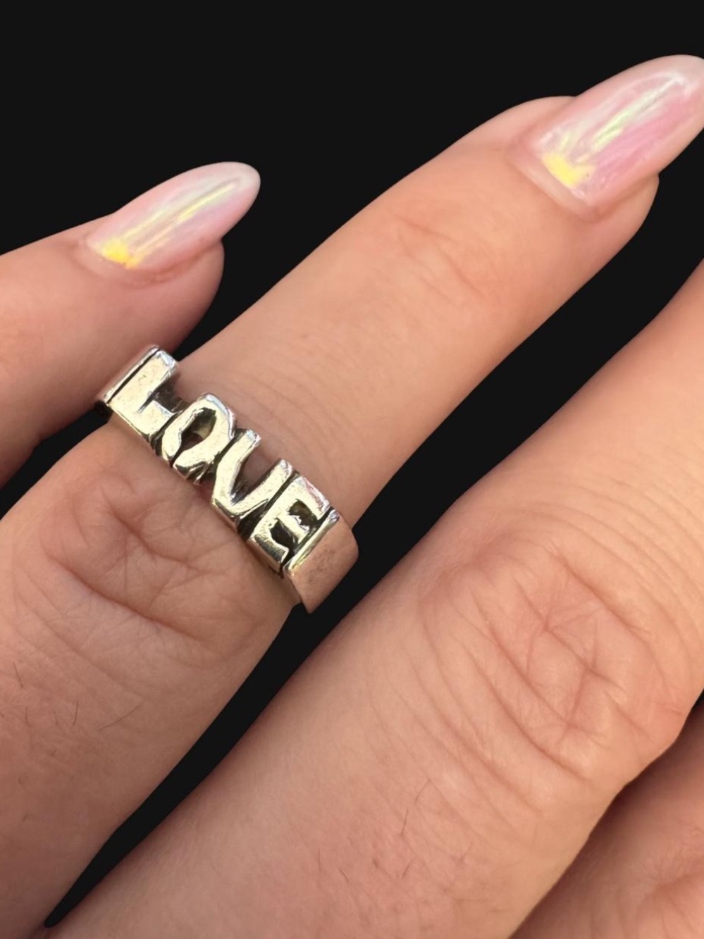 925 Sterling Silver LOVE Spell-Out block letters Statement Ring Band size 7